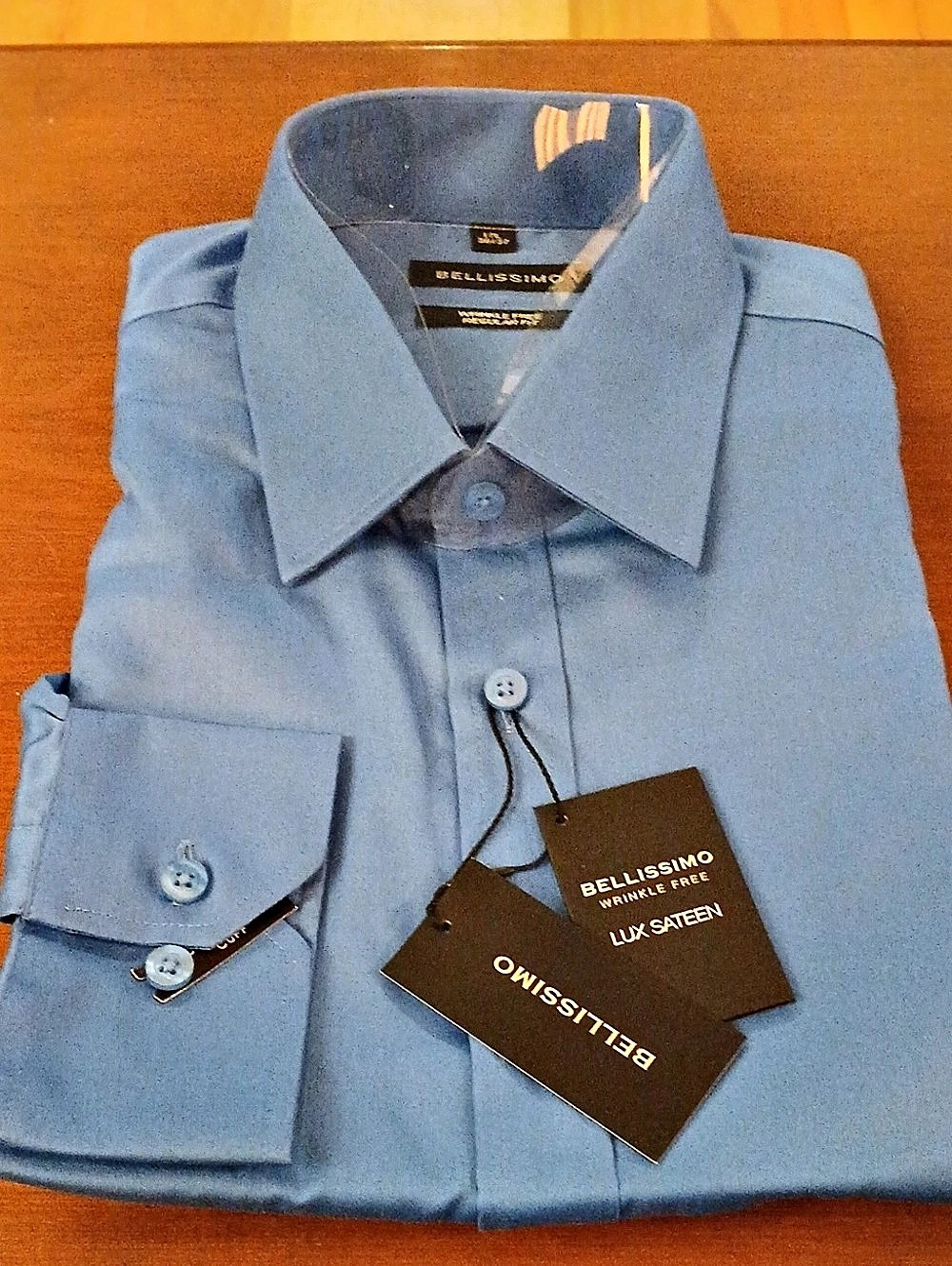 Bellissimo Wrinkle Free Lux Sateen Regular Fit Dress Shirt Cobalt Blue XL New